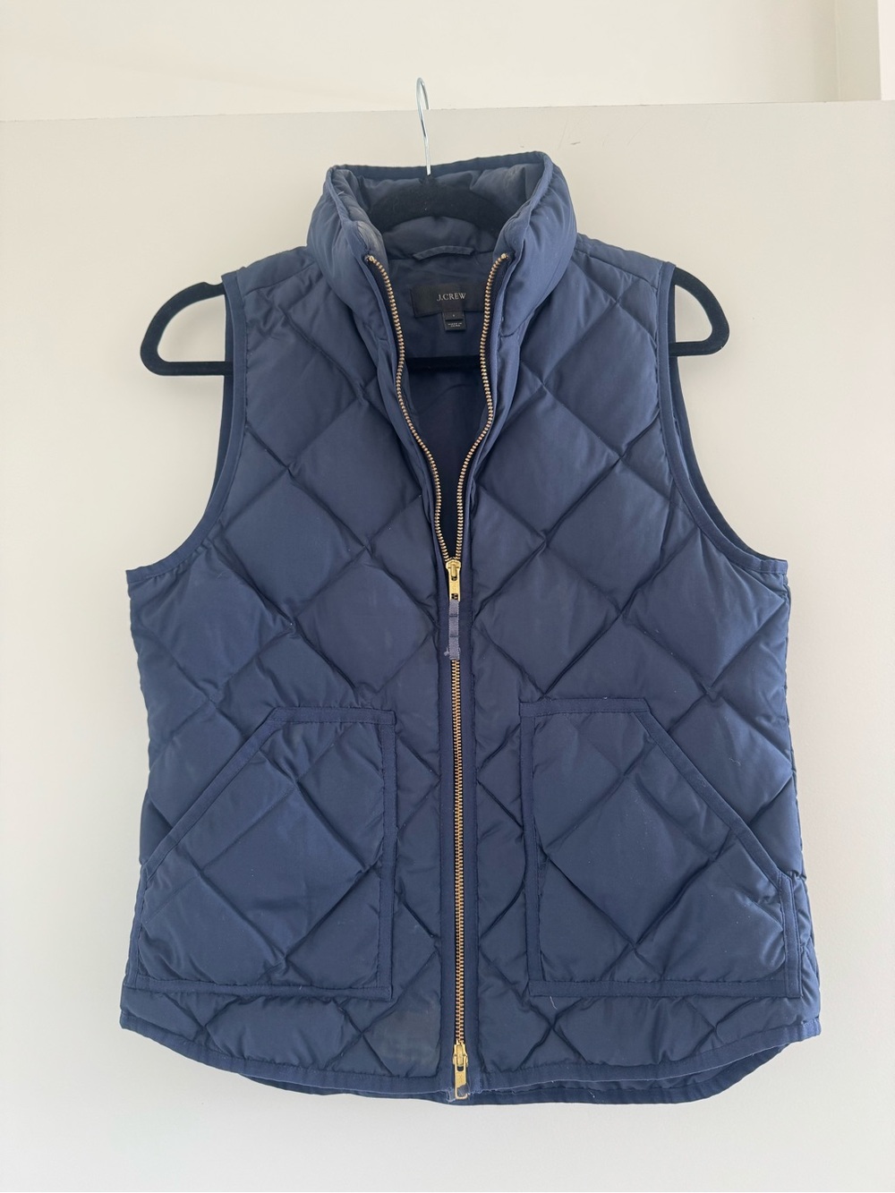 J. Crew Quilted Navy Puffer Vest with Gold Zipper